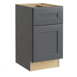 Home Decorators Collection Newport Onyx Gray Shaker Assembled Plywood 18 x 28.5 x 21 in. Stock Base Desk Kitchen Cabinet 2 Soft Close Drawers