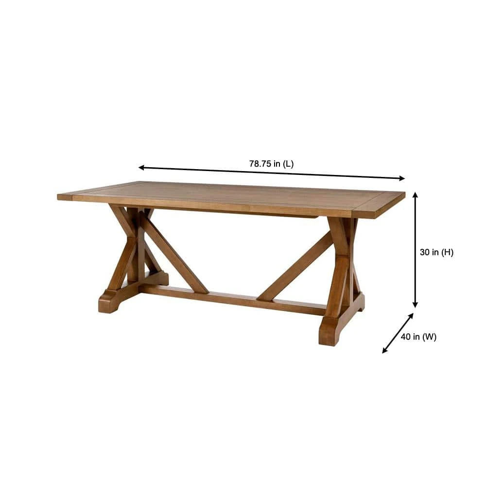 Home Decorators Collection Aberwood Patina Oak Finish Wood Rectangle Trestle Dining Table for 6 (78.75 in. L x 30 in. H) 4 Home Decorators Collection Aberwood Patina Oak Finish Wood Rectangle Trestle Dining Table for 6 (78.75 in. L x 30 in. H) - Image 2