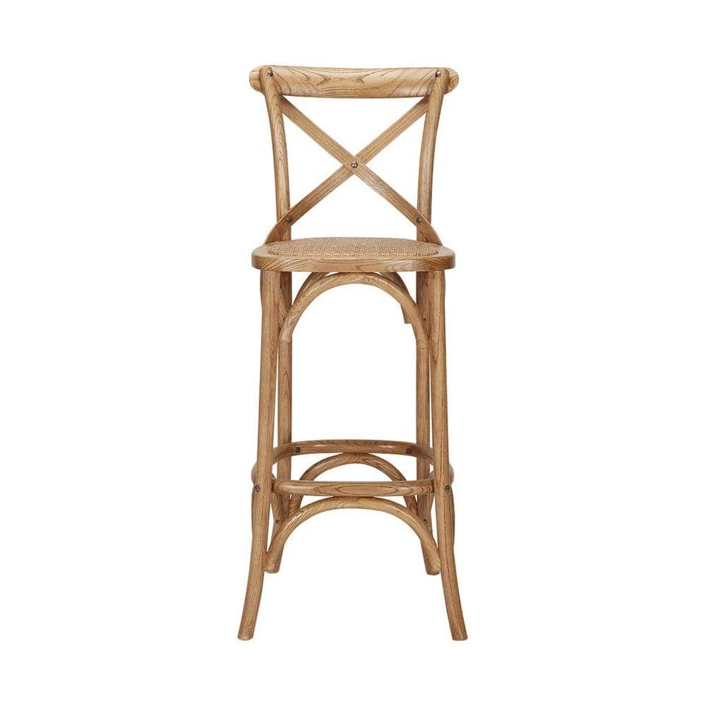 Home Decorators Collection Mavery Patina Oak Finish Cross Back Bar Stool with Woven Rattan Seat 9 Home Decorators Collection Mavery Patina Oak Finish Cross Back Bar Stool with Woven Rattan Seat - Image 7