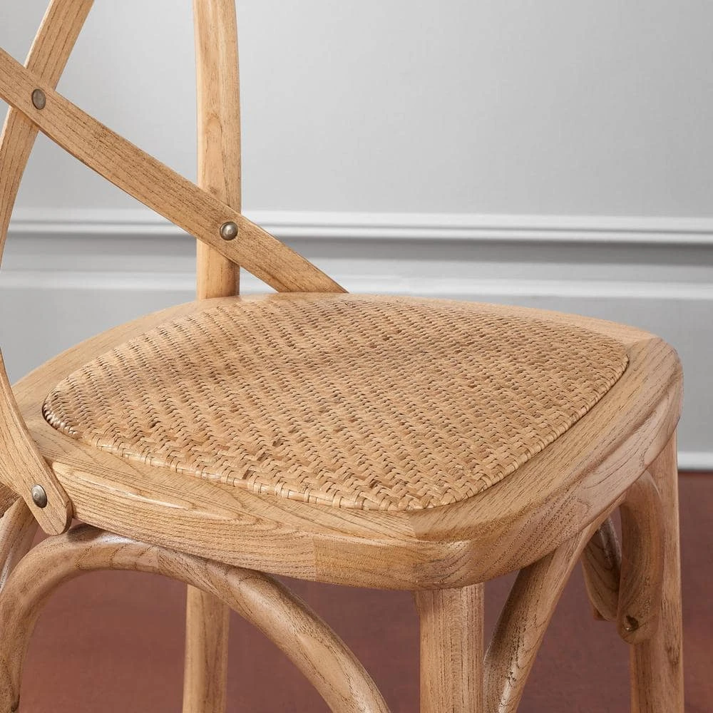 Home Decorators Collection Mavery Patina Oak Finish Cross Back Bar Stool with Woven Rattan Seat 6 Home Decorators Collection Mavery Patina Oak Finish Cross Back Bar Stool with Woven Rattan Seat - Image 4