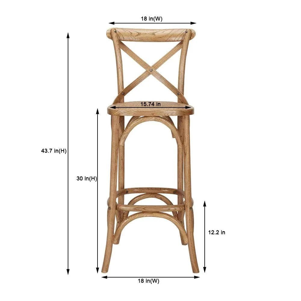 Home Decorators Collection Mavery Patina Oak Finish Cross Back Bar Stool with Woven Rattan Seat 4 Home Decorators Collection Mavery Patina Oak Finish Cross Back Bar Stool with Woven Rattan Seat - Image 2