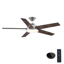 Home Decorators Collection Haverbrook 52 in. LED Polished Nickel Ceiling Fan with Light and Remote Control works with Google and Alexa