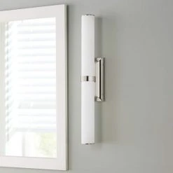 Home Decorators Collection Rolande 100-Watt Equivalent Polished Nickel LED Vanity Light with Tube Etched Glass -Flora Home Decorators Soldes polished nickel home decorators collection vanity lighting 22838 40 1000