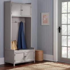 Home Decorators Collection Wolcott Riverbed Brown Wood Hall Tree with Bench and Storage (32 in. W x 72 in. H) -Flora Home Decorators Soldes riverbed home decorators collection hall trees sk19321a r 40 1000