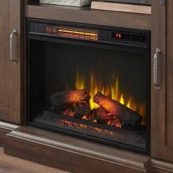 Home Decorators Collection Chastain 56 in. Freestanding Media Console Electric Fireplace TV Stand with Sliding Barn Door in Rustic Walnut -Flora Home Decorators Soldes rustic walnut home decorators collection fireplace tv stands 118090 1f 1000