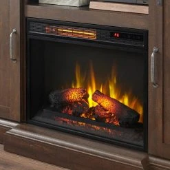 Home Decorators Collection Chastain 56 in. Freestanding Media Console Electric Fireplace TV Stand with Sliding Barn Door in Rustic Walnut -Flora Home Decorators Soldes rustic walnut home decorators collection fireplace tv stands 118090 44 1000