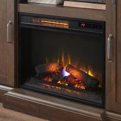 Home Decorators Collection Chastain 56 in. Freestanding Media Console Electric Fireplace TV Stand with Sliding Barn Door in Rustic Walnut -Flora Home Decorators Soldes rustic walnut home decorators collection fireplace tv stands 118090 76 1000