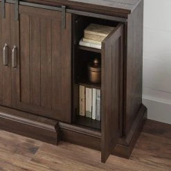 Home Decorators Collection Chastain 56 in. Freestanding Media Console Electric Fireplace TV Stand with Sliding Barn Door in Rustic Walnut -Flora Home Decorators Soldes rustic walnut home decorators collection fireplace tv stands 118090 77 1000