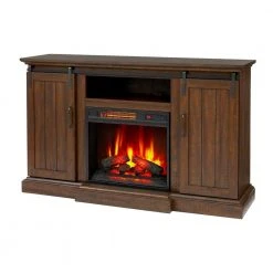 Home Decorators Collection Kerrington 60 in. Freestanding Infrared Electric Fireplace in Rustic Walnut with Media