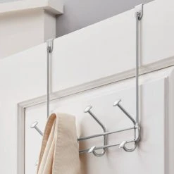 Home Decorators Collection Adjustable Over- The -Door 16 in. Satin Nickel Hook Rack with 4 Hooks -Flora Home Decorators Soldes satin nickel home decorators collection hooks 64271 4f 1000