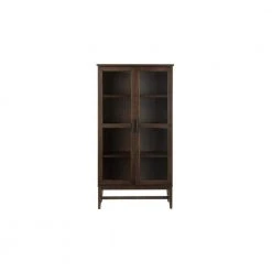 Home Decorators Collection 61.1 in. Smoke Wood 4-shelf Standard Bookcase with Glass Door