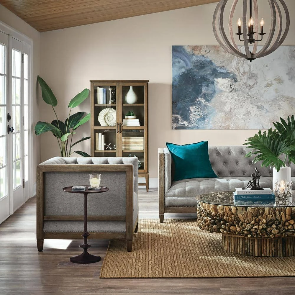 Home Decorators Collection 61.1 in. Smoke Wood 4-shelf Standard Bookcase with Glass Door 9 Home Decorators Collection 61.1 in. Smoke Wood 4-shelf Standard Bookcase with Glass Door - Image 7