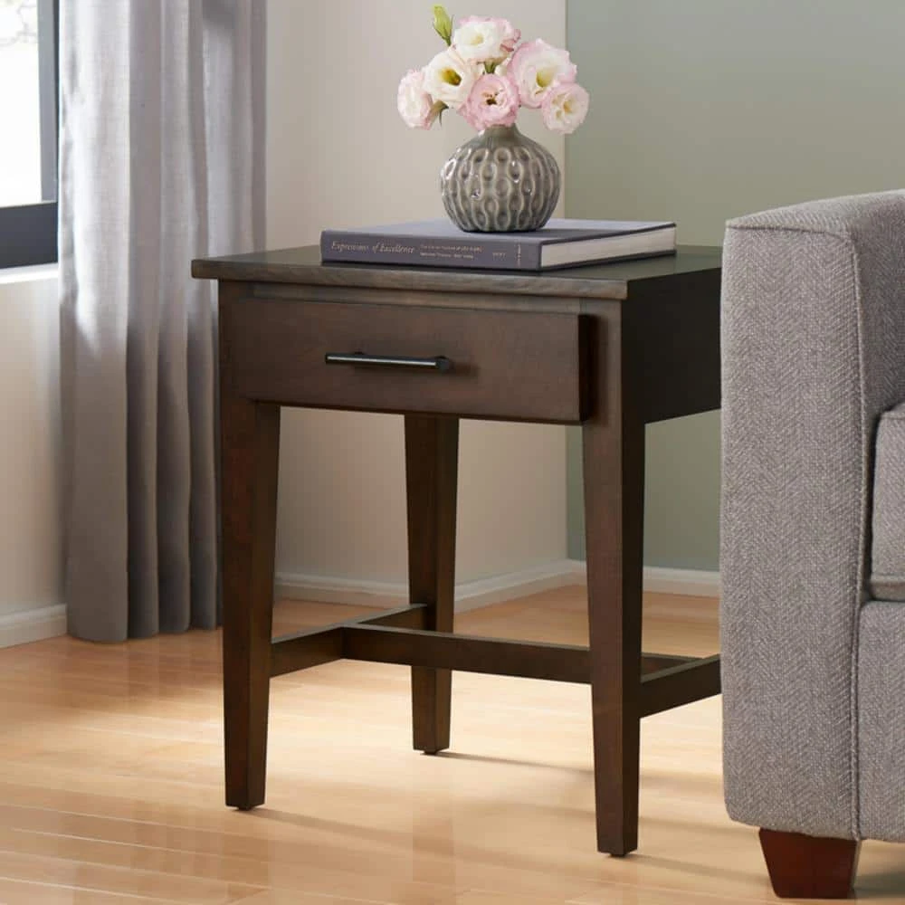 Home Decorators Collection Bellamy Rectangular Smoke Brown Wood 1 Drawer End Table (20 in. W x 22 in. H) 5 Home Decorators Collection Bellamy Rectangular Smoke Brown Wood 1 Drawer End Table (20 in. W x 22 in. H) - Image 3