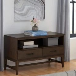 Home Decorators Collection Bellamy Smoke Brown Wood 2 Drawer TV Stand with Cord Management (42 in. W x 25 in. H) -Flora Home Decorators Soldes smoke home decorators collection tv stands sk19345h1 s 40 1000