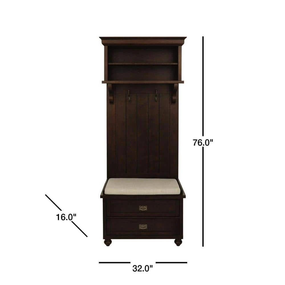 Home Decorators Collection Vernon Smokey Brown 32" W Hall Tree 5 Home Decorators Collection Vernon Smokey Brown 32" W Hall Tree - Image 3