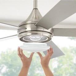 Home Decorators Collection Hanlon 52 in. Integrated LED Indoor/Outdoor Stainless Steel Ceiling Fan with Light Kit and Wall Control -Flora Home Decorators Soldes stainless steel home decorators collection ceiling fans with lights yg533 sst bn a0 1000