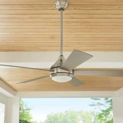 Home Decorators Collection Hanlon 52 in. Integrated LED Indoor/Outdoor Stainless Steel Ceiling Fan with Light Kit and Wall Control -Flora Home Decorators Soldes stainless steel home decorators collection ceiling fans with lights yg533 sst bn e1 1000