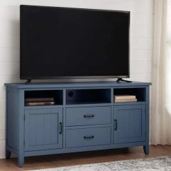 Home Decorators Collection Whitford Steel Blue Wood TV Stand with Two Doors and Two Drawers (58 in. W x 30 in. H) -Flora Home Decorators Soldes steel blue home decorators collection tv stands sk19335a s 40 1000