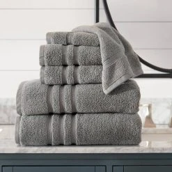 Home Decorators Collection Micro Cotton 18-Piece Bath Towel Set in Stone Gray -Flora Home Decorators Soldes stone gray home decorators collection bath towels 18 pc stone gray 77 1000