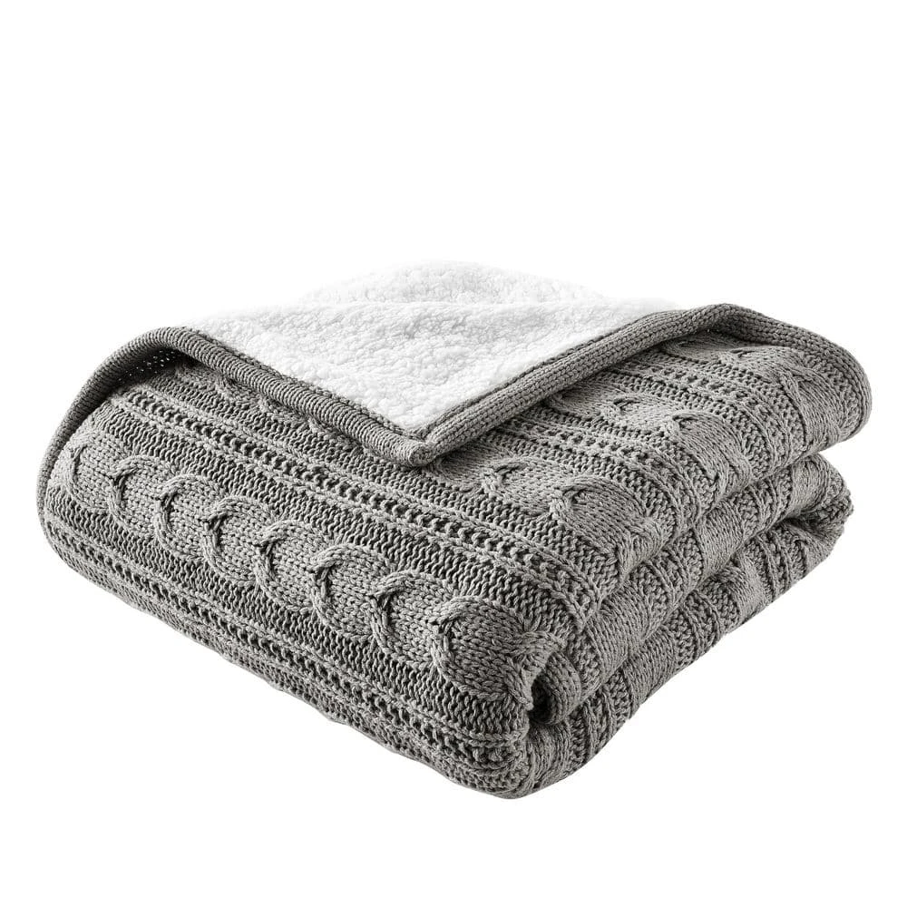 Home Decorators Collection Stone Gray Cozy Cable Knit Throw Blanket with Sherpa Reverse 3 Home Decorators Collection Stone Gray Cozy Cable Knit Throw Blanket with Sherpa Reverse