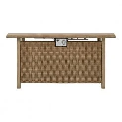 Home Decorators Collection Anaheim 49 in. x 25 in. Aluminum and Stainless Steel Tan Gas Fire Pit with Wood-Look tile Top -Flora Home Decorators Soldes tan home decorators collection gas fire pits 2388fp 2 44 1000