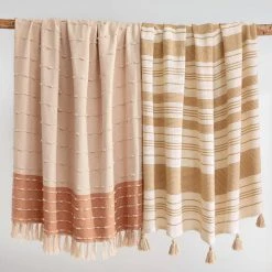 Home Decorators Collection Terracotta Border Stripe Turkish Cotton Woven Throw Blanket with Fringe -Flora Home Decorators Soldes terracotta home decorators collection throw blankets pnp 1d 1000
