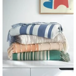 Home Decorators Collection Terracotta Border Stripe Turkish Cotton Woven Throw Blanket with Fringe -Flora Home Decorators Soldes terracotta home decorators collection throw blankets pnp 77 1000