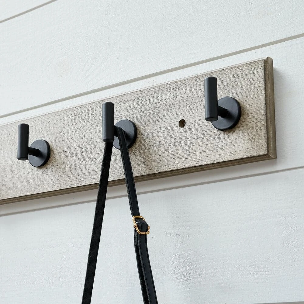 Home Decorators Collection Textured Coastal Oak 18 in. Hook Rack with 5 Matte Black Single Post Hooks 6 Home Decorators Collection Textured Coastal Oak 18 in. Hook Rack with 5 Matte Black Single Post Hooks - Image 4