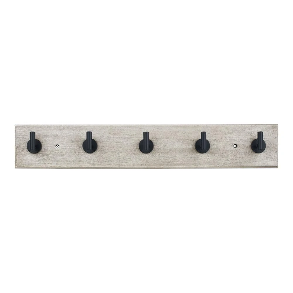 Home Decorators Collection Textured Coastal Oak 18 in. Hook Rack with 5 Matte Black Single Post Hooks 3 Home Decorators Collection Textured Coastal Oak 18 in. Hook Rack with 5 Matte Black Single Post Hooks