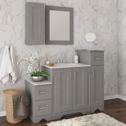 Home Decorators Collection Hawthorne Assembled 13 in. W x 44-13/16 in. H x 22 in. D Bath Mid Auxiliary Cabinet in Twilight Gray -Flora Home Decorators Soldes twilight gray home decorators collection assembled kitchen cabinets 30668 44 1000
