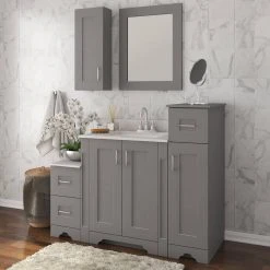 Home Decorators Collection Hawthorne Assembled 13 in. W x 44-13/16 in. H x 22 in. D Bath Mid Auxiliary Cabinet in Twilight Gray -Flora Home Decorators Soldes twilight gray home decorators collection assembled kitchen cabinets 30668 fa 1000
