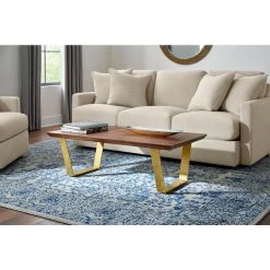 Home Decorators Collection Wimberly 48 in. Walnut/Brass Large Rectangle Wood Coffee Table with Metal Base -Flora Home Decorators Soldes walnut brass home decorators collection coffee tables acb 2609 102 40 1000