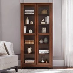 Home Decorators Collection Bradstone 72.20 in. Walnut Bookcase with Glass Doors -Flora Home Decorators Soldes walnut home decorators collection bookcases bookshelves js 3424 c 31 1000