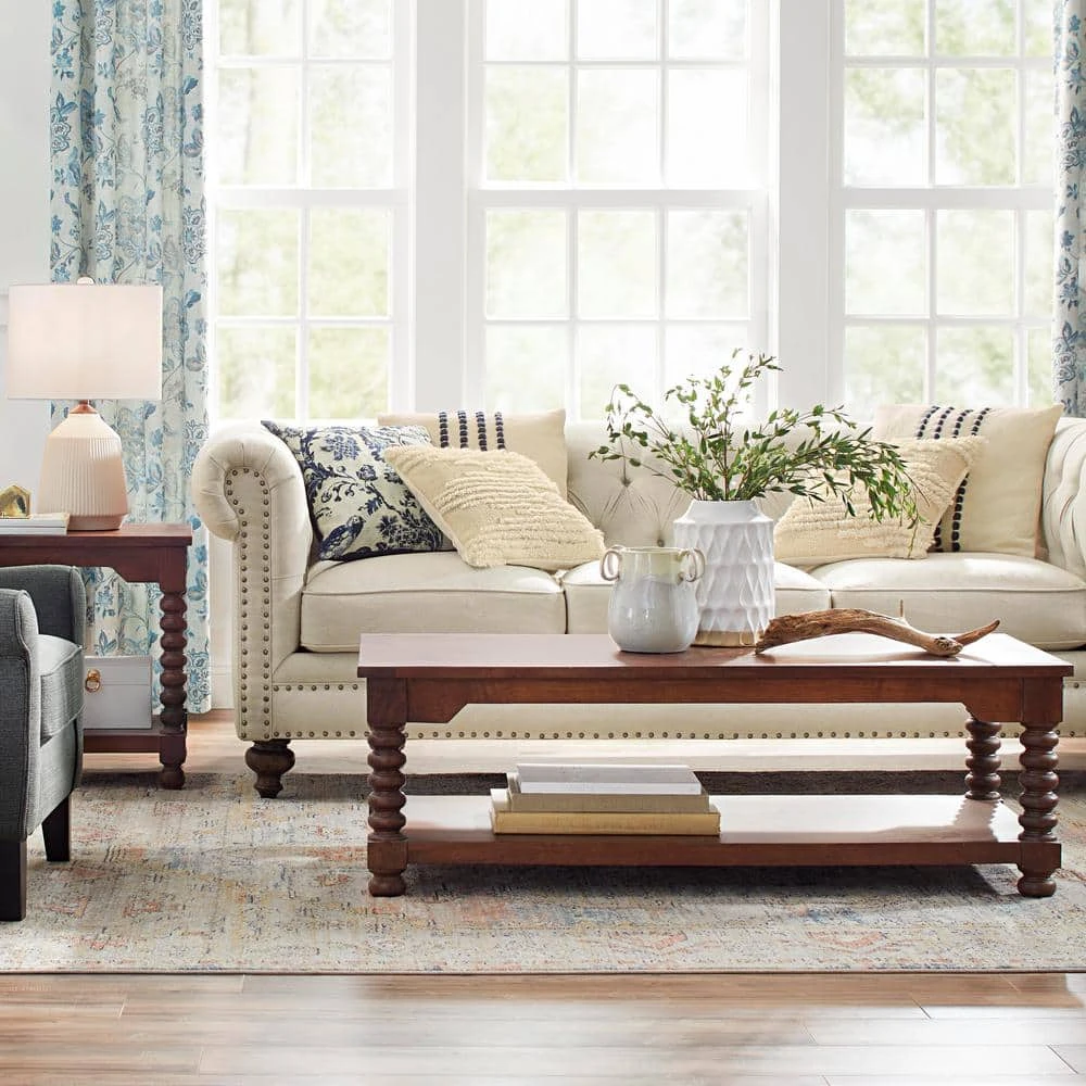 Home Decorators Collection Glenmore 54 in. Walnut Large Rectangle Wood Coffee Table with Detailed Legs 5 Home Decorators Collection Glenmore 54 in. Walnut Large Rectangle Wood Coffee Table with Detailed Legs - Image 3