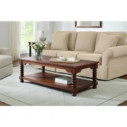 Home Decorators Collection Glenmore 54 in. Walnut Large Rectangle Wood Coffee Table with Detailed Legs
