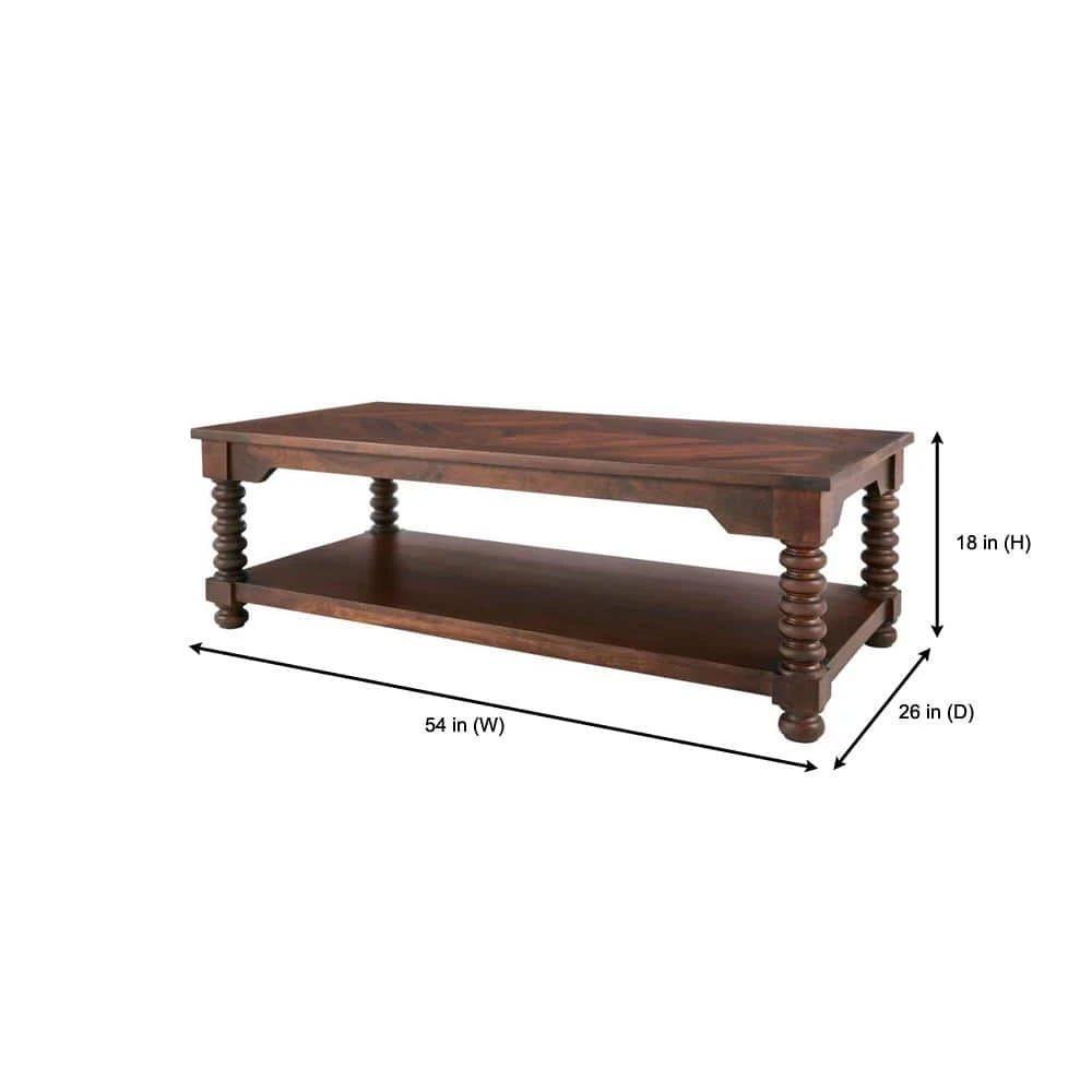 Home Decorators Collection Glenmore 54 in. Walnut Large Rectangle Wood Coffee Table with Detailed Legs 4 Home Decorators Collection Glenmore 54 in. Walnut Large Rectangle Wood Coffee Table with Detailed Legs - Image 2