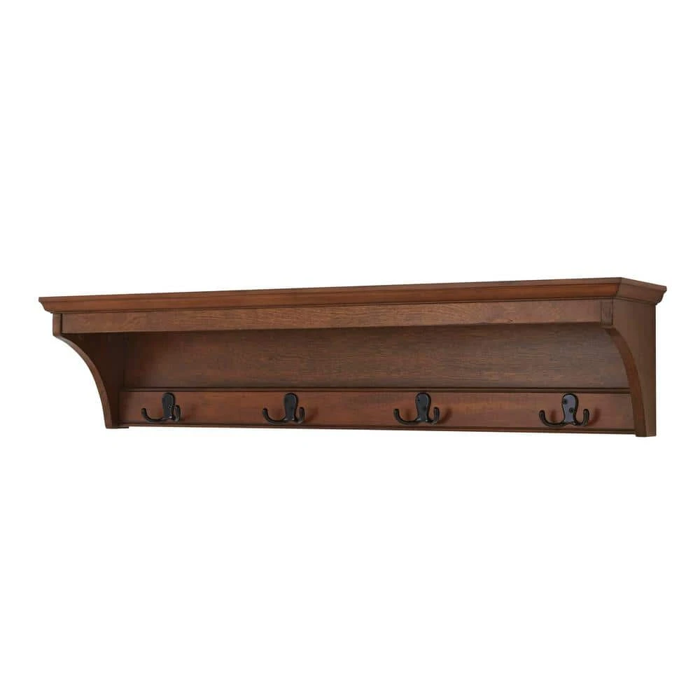Home Decorators Collection 8 in. H x 36 in. W x 8 in. D Walnut Wood Floating Decorative Wall Shelf with Hooks 4 Home Decorators Collection 8 in. H x 36 in. W x 8 in. D Walnut Wood Floating Decorative Wall Shelf with Hooks - Image 2