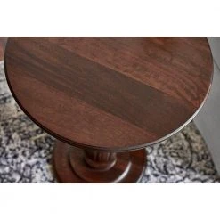 Home Decorators Collection Round Walnut Finish Wood Accent Table with Detailed Pedestal (16 in. W x 21.5 in. H) -Flora Home Decorators Soldes walnut home decorators collection end side tables acb 2609 106 1d 1000