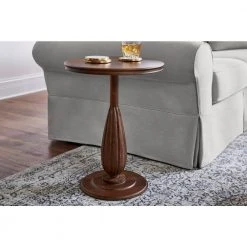 Home Decorators Collection Round Walnut Finish Wood Accent Table with Detailed Pedestal (16 in. W x 21.5 in. H) -Flora Home Decorators Soldes walnut home decorators collection end side tables acb 2609 106 40 1000