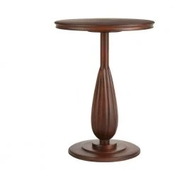 Home Decorators Collection Round Walnut Finish Wood Accent Table with Detailed Pedestal (16 in. W x 21.5 in. H)
