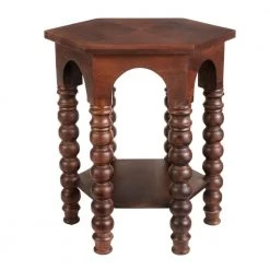 Home Decorators Collection Castine Hexagonal Walnut Finish Wood End Table with Detailed Legs (22 in. W x 24 in. H)