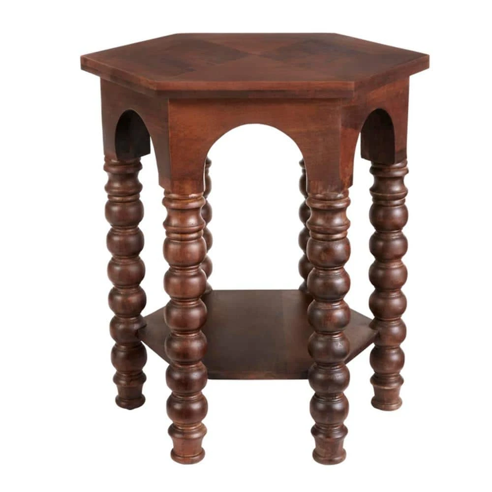 Home Decorators Collection Castine Hexagonal Walnut Finish Wood End Table with Detailed Legs (22 in. W x 24 in. H) 3 Home Decorators Collection Castine Hexagonal Walnut Finish Wood End Table with Detailed Legs (22 in. W x 24 in. H)