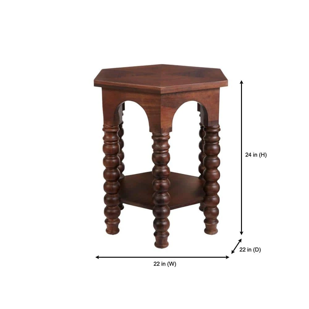 Home Decorators Collection Castine Hexagonal Walnut Finish Wood End Table with Detailed Legs (22 in. W x 24 in. H) 4 Home Decorators Collection Castine Hexagonal Walnut Finish Wood End Table with Detailed Legs (22 in. W x 24 in. H) - Image 2