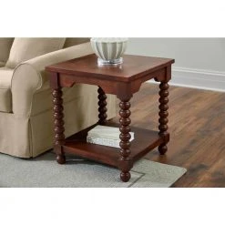 Home Decorators Collection Glenmore Square Walnut Finish Wood End Table with Detailed Legs (22 in. W x 24 in. H)