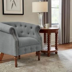 Home Decorators Collection Glenmore Round Walnut Finish Wood End Table with Detailed Legs (22 in. W x 24 in. H) -Flora Home Decorators Soldes walnut home decorators collection end side tables cac 161 lt lw 40 1000