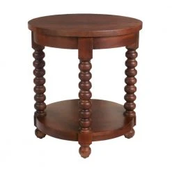 Home Decorators Collection Glenmore Round Walnut Finish Wood End Table with Detailed Legs (22 in. W x 24 in. H)