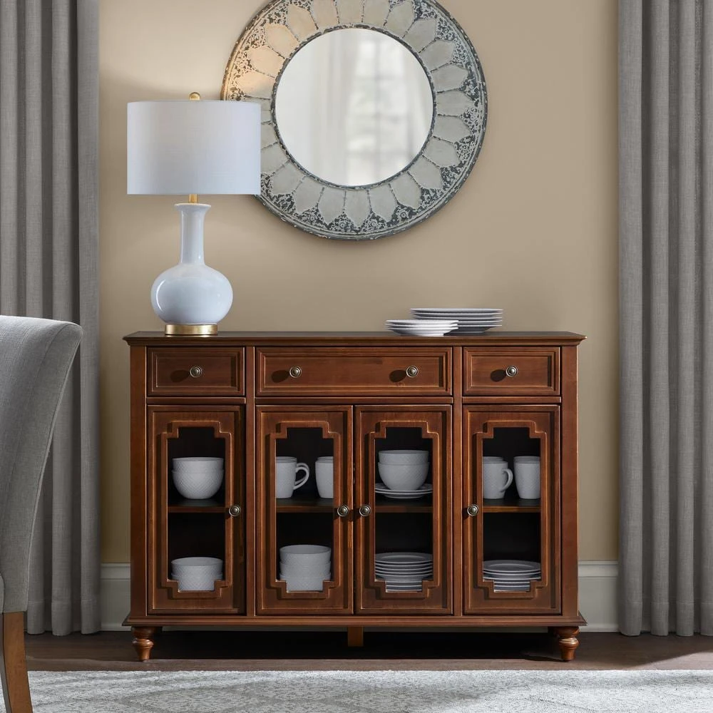Home Decorators Collection Harriston Walnut Solid Wood Glass Door Buffet 5 Home Decorators Collection Harriston Walnut Solid Wood Glass Door Buffet - Image 3