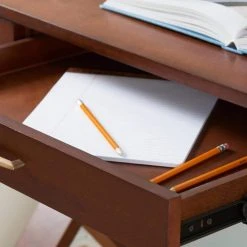 Home Decorators Collection 48 in. Rectangular Walnut 3 Drawer Writing Desk with Built-In Storage -Flora Home Decorators Soldes walnut home decorators collection writing desks wd 08 1d 1000