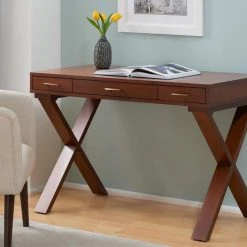 Home Decorators Collection 48 in. Rectangular Walnut 3 Drawer Writing Desk with Built-In Storage -Flora Home Decorators Soldes walnut home decorators collection writing desks wd 08 40 1000