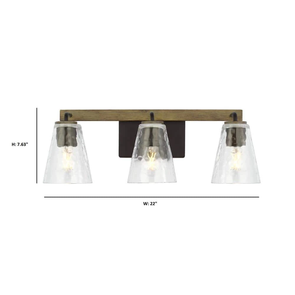Home Decorators Collection Westbrook 3-Light Weathered Oak Rustic Farmhouse Bathroom Vanity Light with Matte Black Accents 8 Home Decorators Collection Westbrook 3-Light Weathered Oak Rustic Farmhouse Bathroom Vanity Light with Matte Black Accents - Image 6